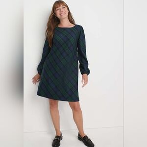 NWT Lands' End Brushed Flannel Scoop Neck Long Sleeve Above Knee Dress Size XS/P